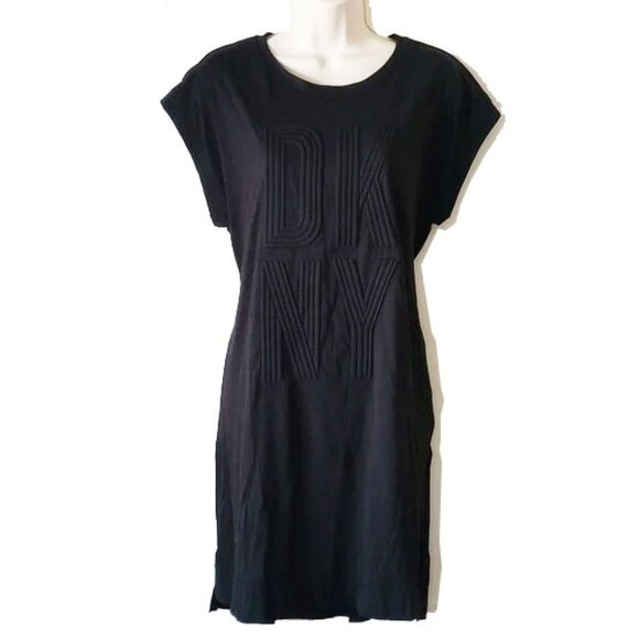 Dkny Tops - NWT 59 DKNY Puff-Stitched Logo Tunic M Black Swim Cover Up Casual Dress P1GQODFI
